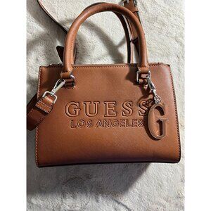 Guess Los Angeles Brown Faux Leather Crossbody Handbag With Detachable Strap